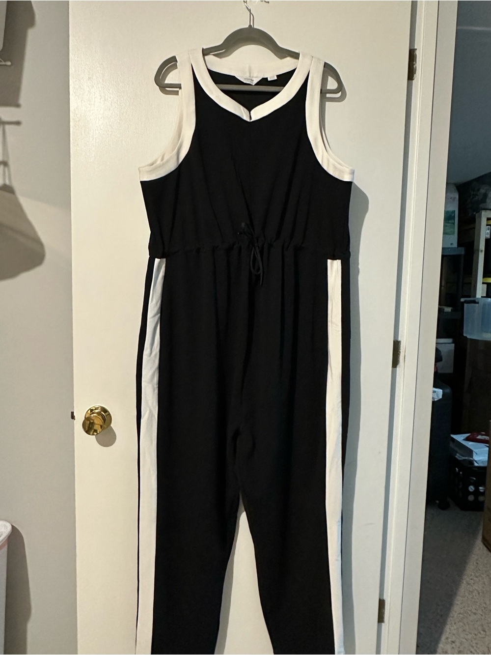 Seraphine Black and White Sleeveless Drawstring Jumpsuit